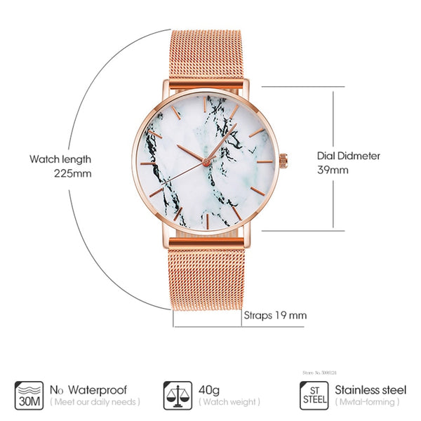 Fashion Rose Gold Mesh Band Creative Marble Female Wrist Watch Luxury Women Quartz Watches Gifts Relogio Feminino Drop Shipping - Anniman Home Shop