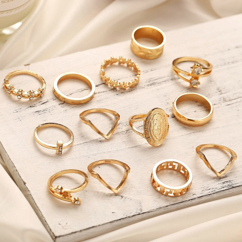 13 Piece Medallion Ring Set With Austrian Crystals 18K Gold Plated Ring ITALY Design - Anniman Home Shop