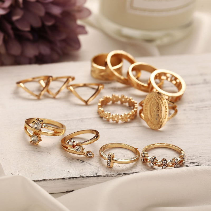 13 Piece Medallion Ring Set With Austrian Crystals 18K Gold Plated Ring ITALY Design - Anniman Home Shop