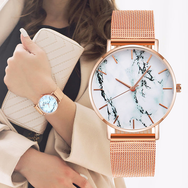 Fashion Rose Gold Mesh Band Creative Marble Female Wrist Watch Luxury Women Quartz Watches Gifts Relogio Feminino Drop Shipping - Anniman Home Shop